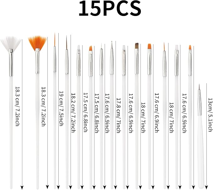 GREEN FABWOOD 15pcs Nail Art Painting Pen Brush
