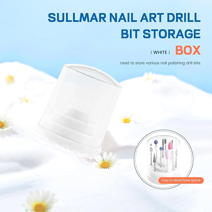 48Holes Nail Art Drill Bits Organizer Storage Box Holder Stand Display Container Manicure Accessories Acrylic Cover Tools low Speed Micro Polishing Drill Bits Grinding Head Nail Drill Holder (White)