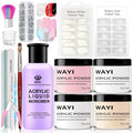 WAYI Acrylic Nail Kit with Acrylic Liquid Monomer 58ml, 4 Colors Powder (Pink White Clear Nude), French Tips, Clipper, Nail Brush, Nail Art Tools for Beginners and Professionals