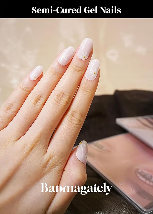 Semi Cured Gel Nail Strips, 20Pcs Long Lasting Salon Quality Wraps, Easy Apply & Remove Gel Nail Stickers with UV Light (Petal Pink Blossoms)