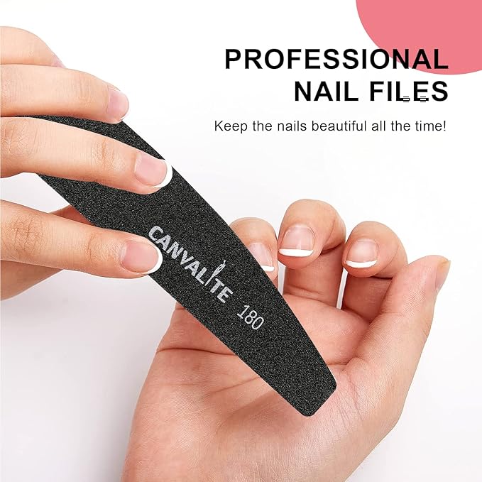 Canvalite 40 PCS Nail File Professional Reusable Peel and Stick Nail Files Replaceable Emery Boards 180 Grit Fingernail Files Manicure Tools for Home and Salon Use