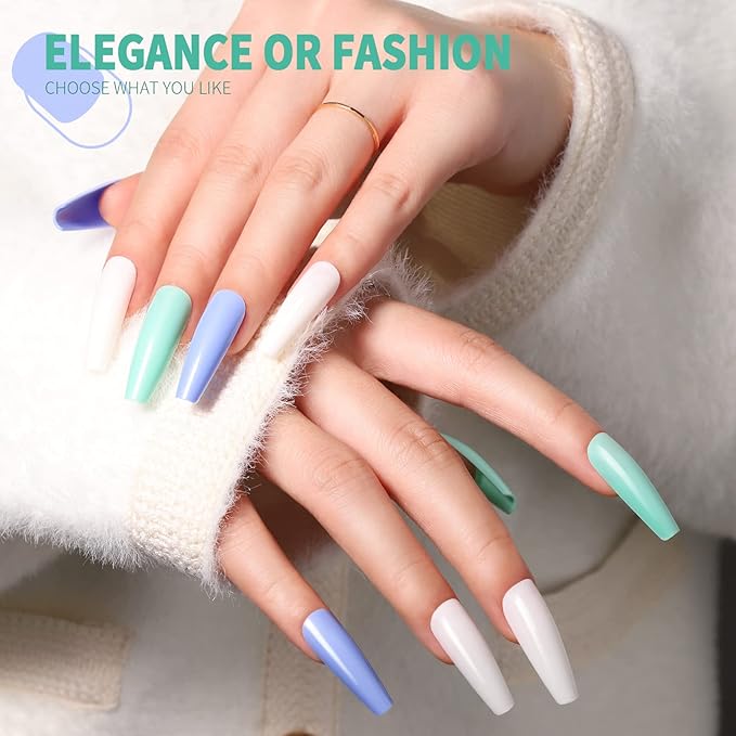 Teenitor Long Coffin Press On Nails, Full Cover Color Coffin Nail Tips, 288pcs Long Ballerina False Nails, 12 Colors Glue On Nails Long Coffin, Glitter Press On False Nails