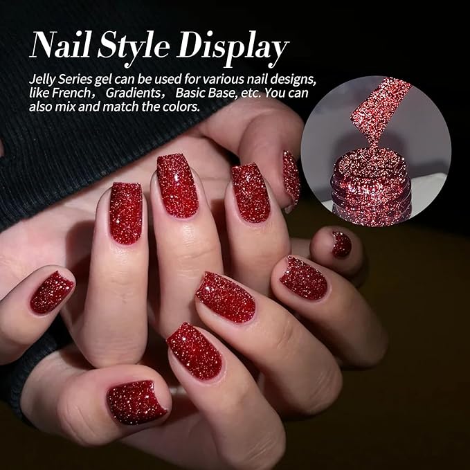 Born Pretty Jelly Red Burgundy Gel Nail Polish Valentine's Day Ruby Blood Red Glitter Cat Magnetic Eye Gel Nail Polish Wine Gel Polish Collection Soak Off U v Led Gel Nail Kit Minicure DIY Gift 6PCS