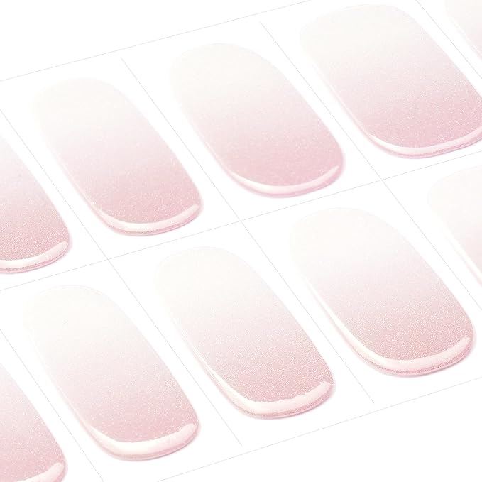 DANNI & TONI Semi Cured Gel Nail Strips Pink White Ombre (Cloud Halo) Shimmer Translucent Gel Nail Wraps 28 Stickers