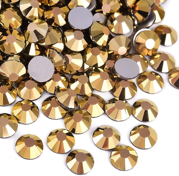 Blinginbox 1440 Pieces SS16/3.8-4mm Flat Back Crystal Rhinestones Round Gems for Nail Art,Mine Gold