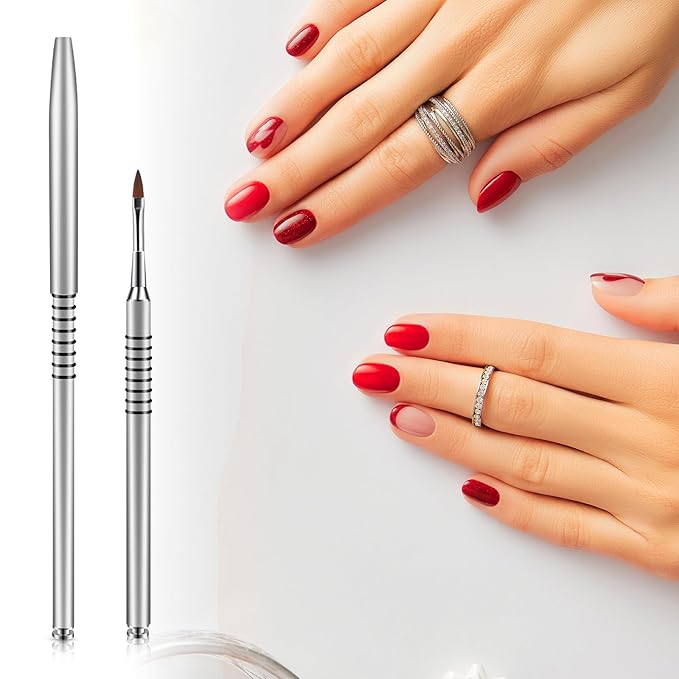 Acrylic Nail Brush 3D Nail Art Brush for Acrylic Powder Stainless Steel Nails Brushes for Nails Art Pens with Non-Slip Handle for UV Gel-Nail Home Salon, Size # 2