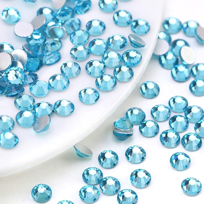 2052Pcs Aquamarine Nail Rhinestones Water Blue Stones for Nails 72 Multi Shapes Big Gems +1980 Flatback Round Beads K9 Glass Lakeblue Crystals Diamonds Jewels Nail Charms Art for Face Makeup