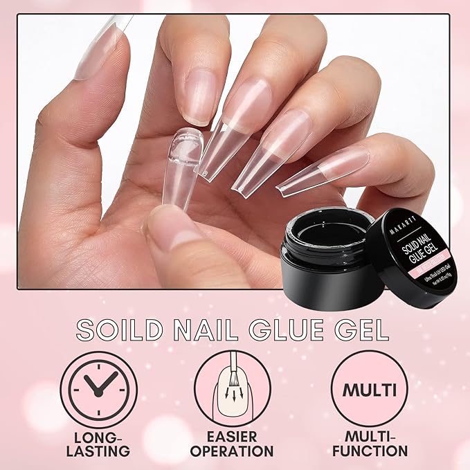 Makartt Nail Rhinestone Glue Gel 1.06oz Nail Lamp Needed Gem Glue Gel Super Strong Adhesive Nail Gel Brush On Nail Glue Bundle Solid Nail Gel for Acrylic Nail Tips Glue Gel Curing Needed UV Cured