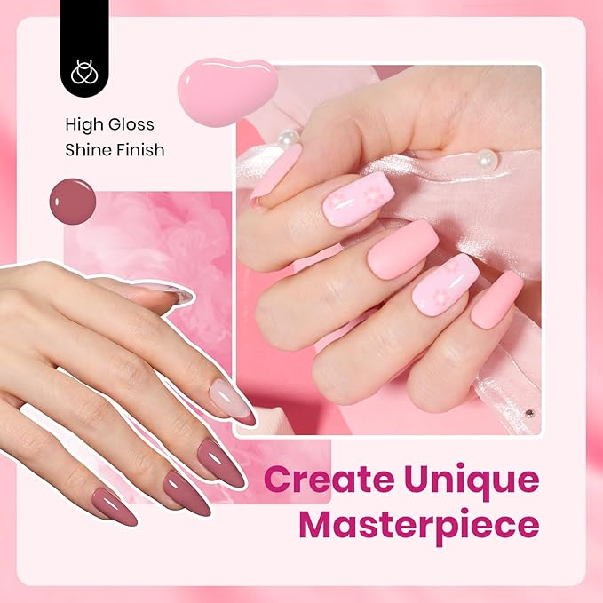 Beetles Valentines Gel Polish Set - Romantic Blush 6 Colors Gel Polish Set Hema Free, Nude Light Baby Hot Pink Colors Spring Valentines Nails, Long Lasting Soak Off UV LED Nail Lamp Gifts for Her