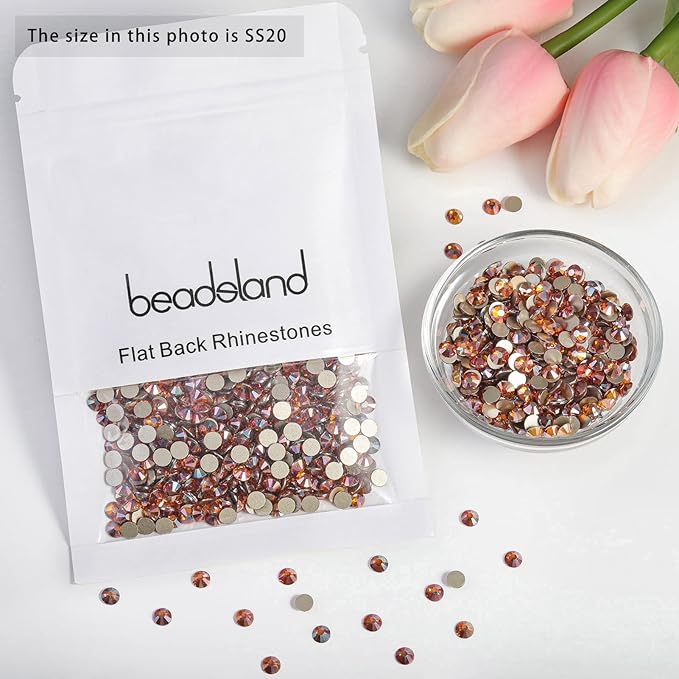 Beadsland 2880pcs Flat Back Crystal Rhinestones Round Gems for Nail Art and Craft Glue Fix, Amber, SS20,4.6-4.8mm