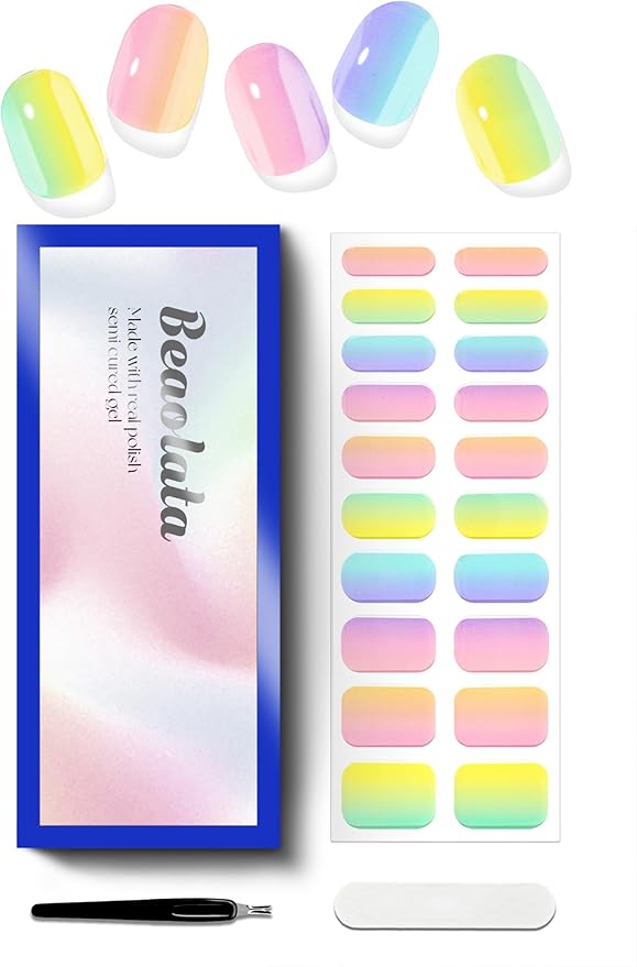 Semi Cured Gel Nail Strips - UV Light Gel Nail Stickers - 20 Long Lasting Salon Quality Wraps (Confetti Yellow)