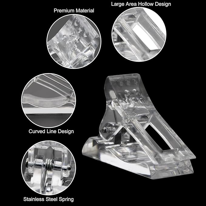 10 Pcs Nail Tips & Clip for Quick Nail Extension Mold Building - Transparent Dual Nail Form Clip Builder DIY Nail Art Tool