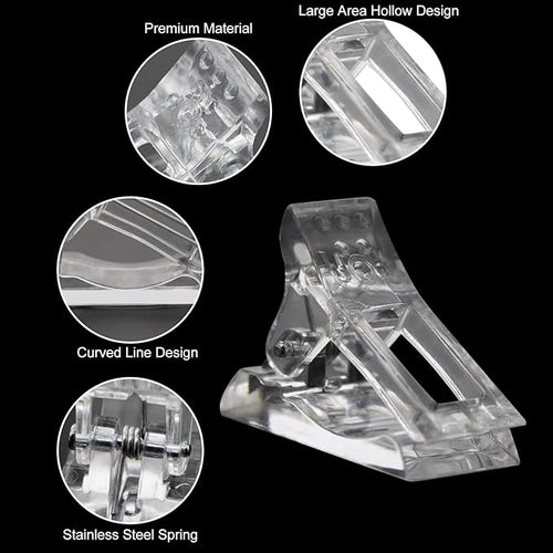 10 Pcs Nail Tips & Clip for Quick Nail Extension Mold Building - Transparent Dual Nail Form Clip Builder DIY Nail Art Tool