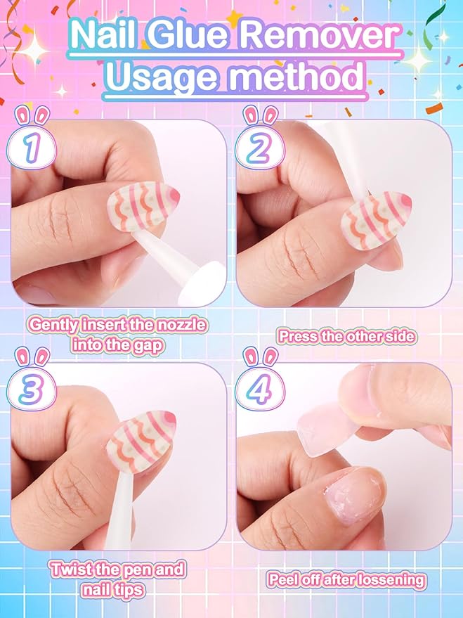 EBANKU Easter 144 Pcs Press on Nail Kids Gift Box, 6 Pack Rabbit Kid Flase Nails Kit with Nail Glue Set Fake Nail for Girls 5-10 Years Gift Set