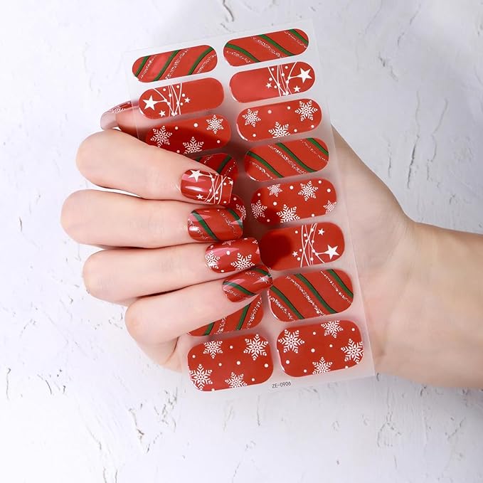 6 Sheets Christmas Nail Wraps Full Stickers Glow in The Darkness Nail Polish Strips, DIY Self-Adhesive Nail Art Santa Hat Xmas Tree Snowflakes with 5 Pieces Nail Files for Party Decor (96 Pieces)