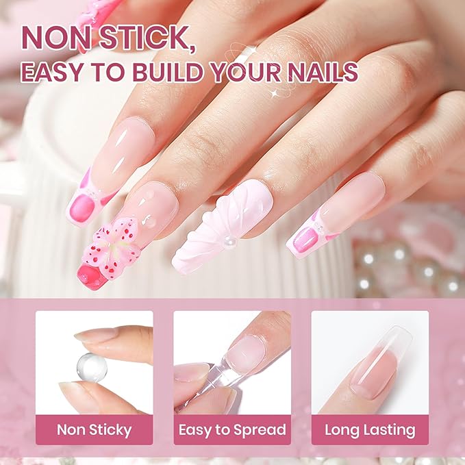 Clear White Pink Solid Builder Gel for Nails 3D Nail Art Sculpture Hard Gel with Dual Form for Extension Carving Molding Patterns Decoration Home Manicure DIY for Women