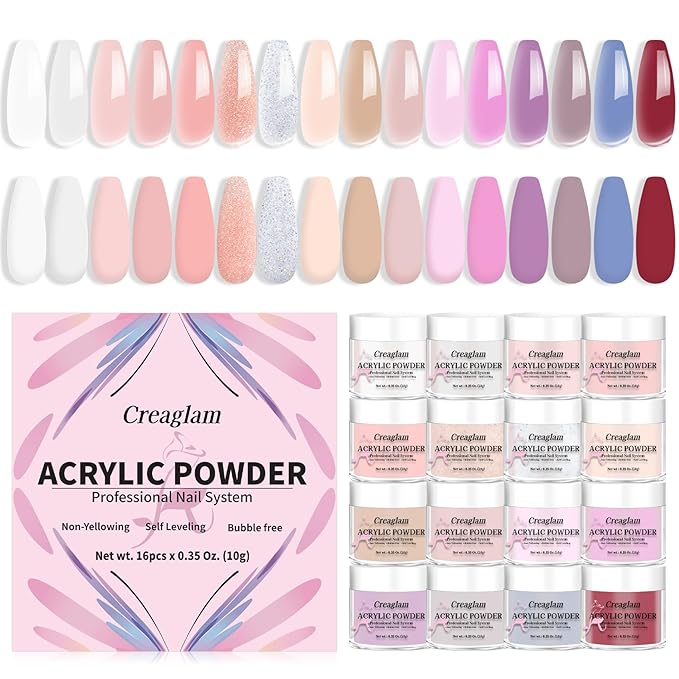 16 Color Acrylic Nail Powder Kit - for DIY Nail French Extensions & 3D Art, No Lamp Needed, Non-Yellowing, Professional Salon Quality, Bubble Free & Long Lasting