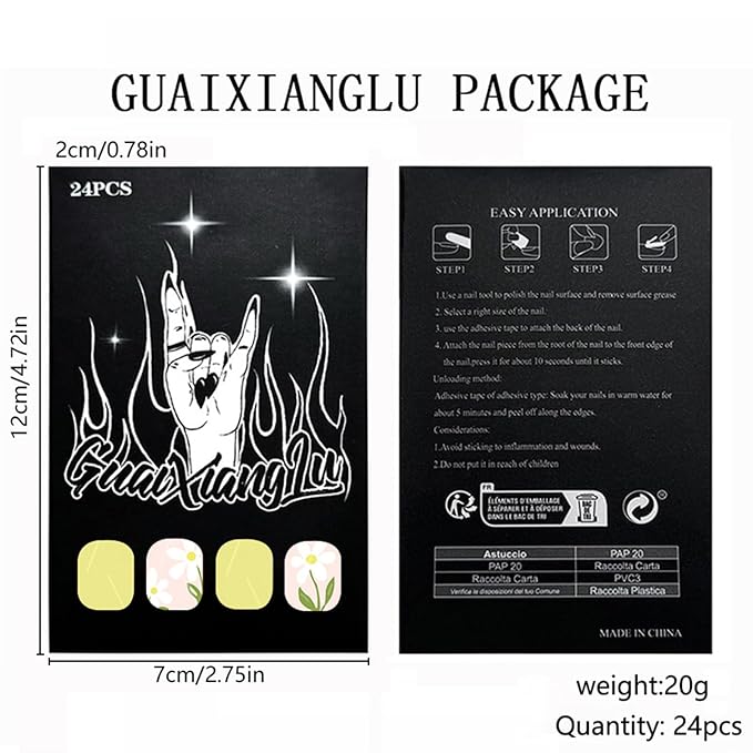 Short Press on Nails Square Fake Nails with Designs Flower Artificial Nails Yellow False Nails Summer Acrylic Nails Press ons Glossy Full Cover Stick on Nails for Women Girls 24Pcs