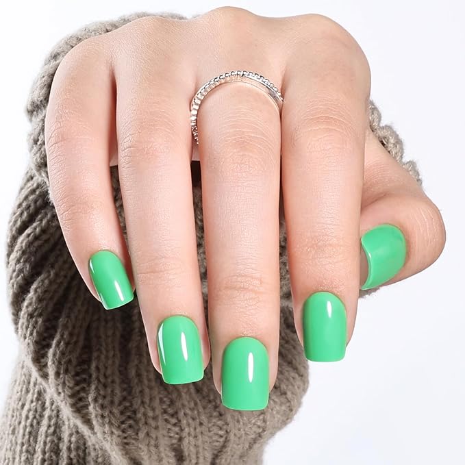 Green Press On Nails Square - Green Short Square Fake Nails, Press On Nails Reusable Stick On Nails in 15 Sizes 30pcs False Nail Kit for Women & Girls (FreshGreen)