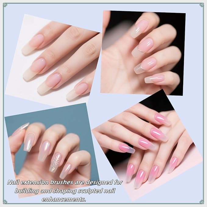 3Pcs Acrylic Nail Brush Set - Sizes (8/10/14) Acrylic Brushes for Nails Art, Acrylics Powder Nails Art Extension Brushes with Pink Sturdy Handle Manicure Tools Extension Carving for Home Salon ﻿