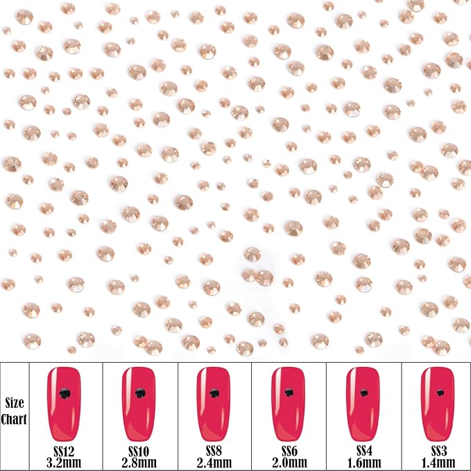 8000pcs Hotfix Rhinestones Flatback,Rhinestones for Crafts Clothes Mixed 6 Sizes, Hotfix Crystals with Wax Pencil Kit, SS3-SS12,Lt.Peach