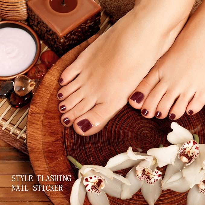 JMEOWIO Gel Toenail Stickers Wine Red Semi Cured Gel Strips Wraps UV/LED Supplies Toenail Art Design Decoration Accessories