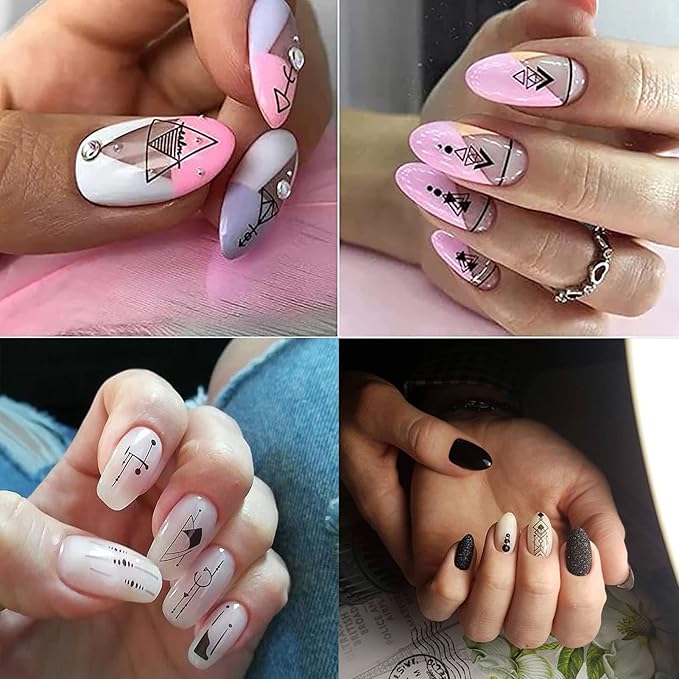 10 Sheets Black White Geometric Nail Art Stickers Decals 3D Self-Adhesive DIY Geometry Triangular Rhombus Minimalist Design Acrylic Nails Supplies Manicure Decorations Tip for Women Men