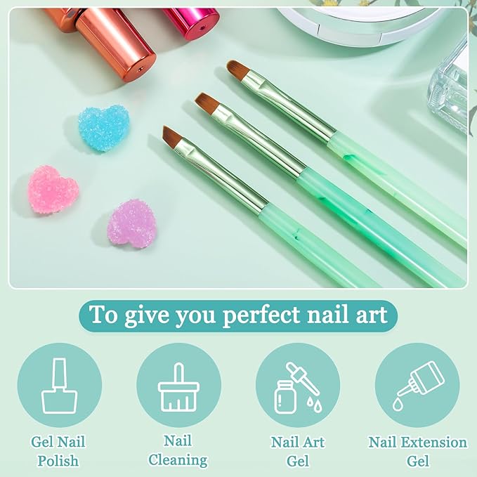 3PCS Nail Clean Up Brushes for OPI Nail Polish Remover, Brushes for Cleaning Polish Mistakes on the Cuticles, Acetone Resistant Nail Brush for Nail Art and Designs（Jade Green ）