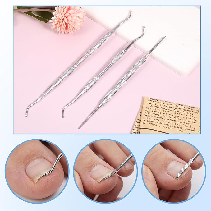 3 PCS Ingrown Toenail Removal Kit, Stainless Steel Pedicure Tools for Feet, Double Head Ingrown Toenail Cleaner Corrector Tool for Nail Cleaner Remove Dirt