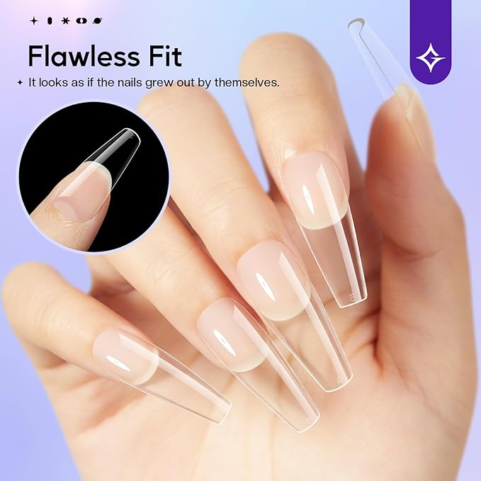 Long Coffin Nail Tips : 312Pcs Gel Pre-Shaped Press Clear False Nails, Full Cover Matte Artificial Tips for Nail Extension Salon DIY 12Sizes