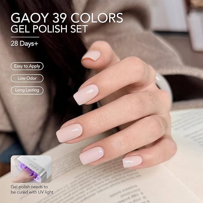 GAOY 42 Pcs Gel Nail Polish Kit, Nude Neutral Red Gray Colors All Seasons Gel Nail Polish Set with Glossy & Matte Top Coat and Base Coat for Salon and DIY Manicure at Home
