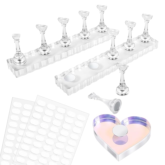 Nail Stand for Press On Nail Holder for Painting Nails, Magnetic Fake Nail Stands Tips, Heart Shaped Nail Holder with Double-sided Tape Practice Nail Art Tools