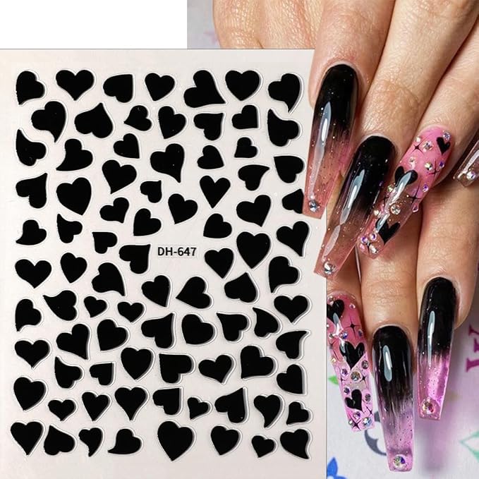 6Sheets Valentines Nail Stickers 3D Irregular Hollow Out Love Heart Nail Art Stickers Self Adhesive Romantic Valentines Nail Decals Colorful Heart Nail Decorations Supplies for Women DIY Manicure