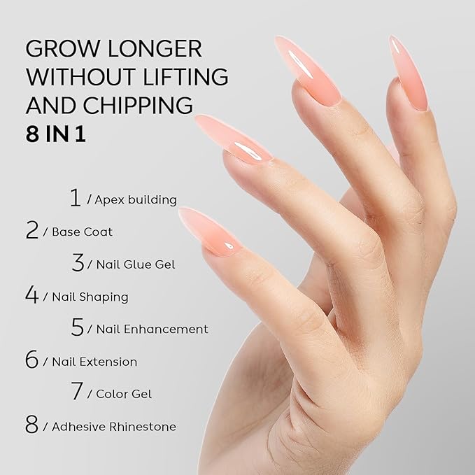 Nicedeco Hema Free Builder Nail Gel Polish 15ML Cruelty Free Vegan 8 in 1 Builder Base Gel Strengthener Hard Gel Extension Nail Gel -006