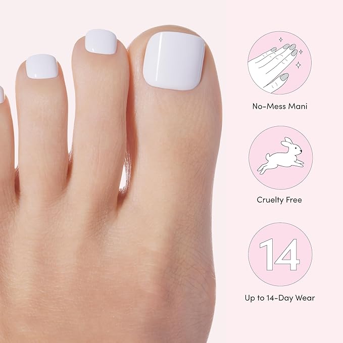 Dashing Diva Magic Press Pedicure Set - Blank Slate - Press On Nails - Long Lasting Gel - Lasts Up to 10 Days - Summer Gel Set - 4-Piece Pedicure Kit with 24 Nails