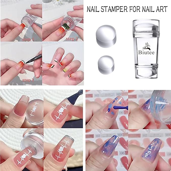 SEISSO 7 Colors Nail Stamping Polish Gel Nail Stamper Kit with 5 Pcs Nail Stamping Plates for Nails Art Stamp Beginners Kitiy