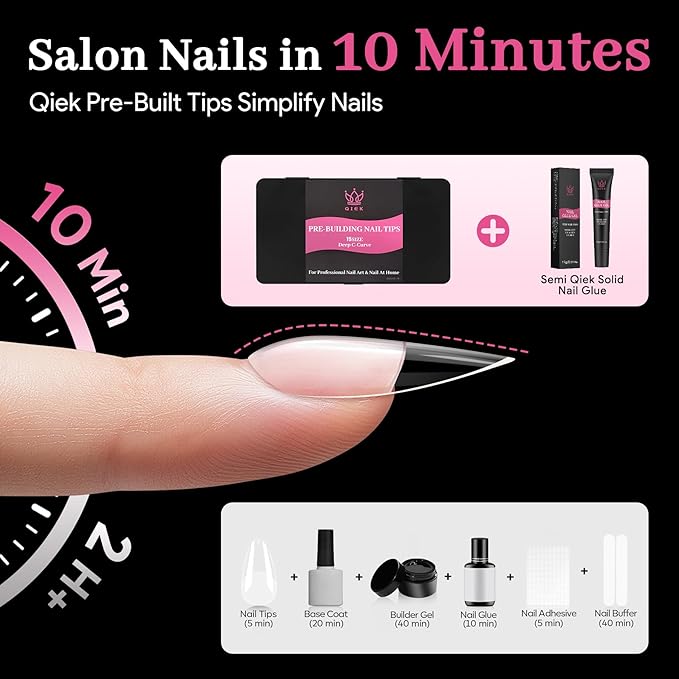 Medium Almond Pre-Building Nail Tips, 15 Sizes 240 PCS Pre-shaped Apex Clear Soft Press On Fake Nail Half Matte Gel Nail Extensions Strong Thick Acrylic Tip for DIY Beginners & Salon Manicure