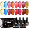 MTSSII Jelly Gel Nail Polish of 8 Transparent Burgundy Wine Red Gel Polish Set Crystal Hot Pink Brown Amber Nail Polish Kit Nail Art Varnish Manicure Collection Gift