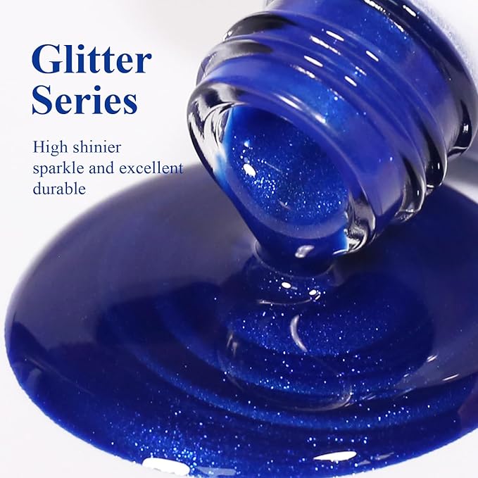 Imtiti Pearl Gel Nail Polish, 0.5 Fl Oz Deep Blue Glitter Gel Polish Soak Off LED UV Shimmer Mermaid Pearlescent DIY Nail Art Starter Manicure Salon