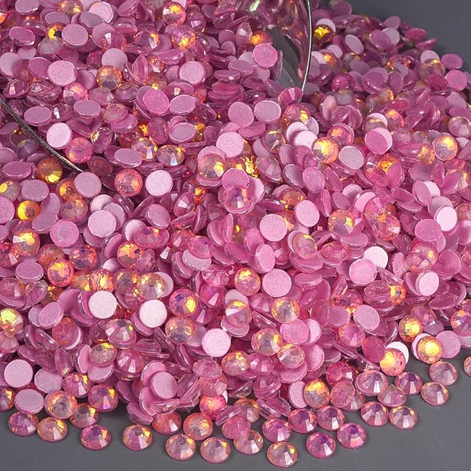 Blinginbox Flatback Rhinestones Round Gems, 1440pcs Luminous Series Glass Stones Neon Gems Non Hotfix Crystal Rhinestones for Nail Charms Crafts Clothes Tumblers,Rose Luminous Opal,SS20.