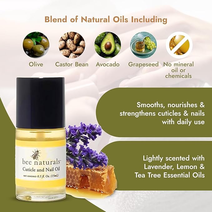 Bee Naturals Nail & Cuticle Oil 0.5 oz - Heals Cracked Nails & Rigid Cuticles & Provides Deep moisture. Contains rich avocado and castor oils. (DUO)