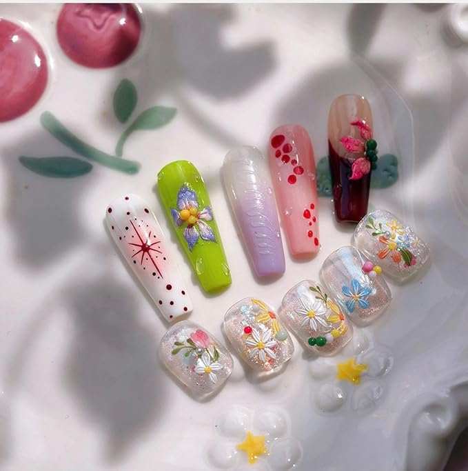 Dedyel Colorful Flower Nail Stickers 5D Embossed Self Adhesive Nail Stickers Spring Summer Flower Design Nail Art Decoration for Women Girls Kids