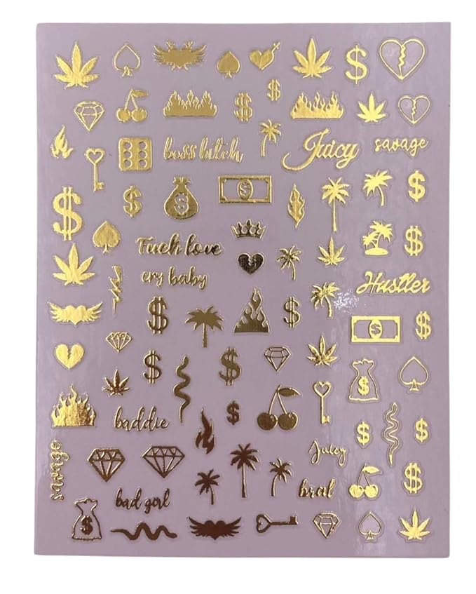 Impressed Authentic 5 Sheets Luxury Nail Art Stickers 500+ Chrome Gold Customized Nail Decals for Fake Nail Design Decorations and Salon Nails Accessories