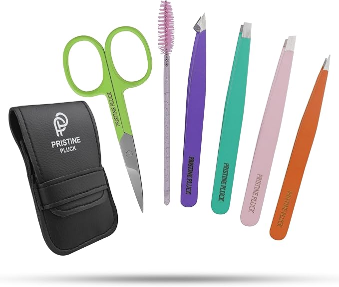 6 Pieces Professional Stainless Steel Tweezers for Eyebrows with Curved Eyebrow Scissors for in Grown Hairs,Precision Tweezers Set for Women & Men Hair Plucker with Fiber Tip