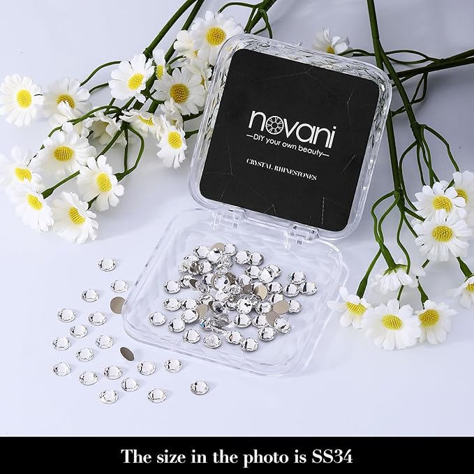Novani 80pcs Clear Rhinestones Flat Back Round Rhinestone Style 2088 Sparkly Crystal Gemstones for Nail Art and Crafting,SS34(7.1-7.3mm