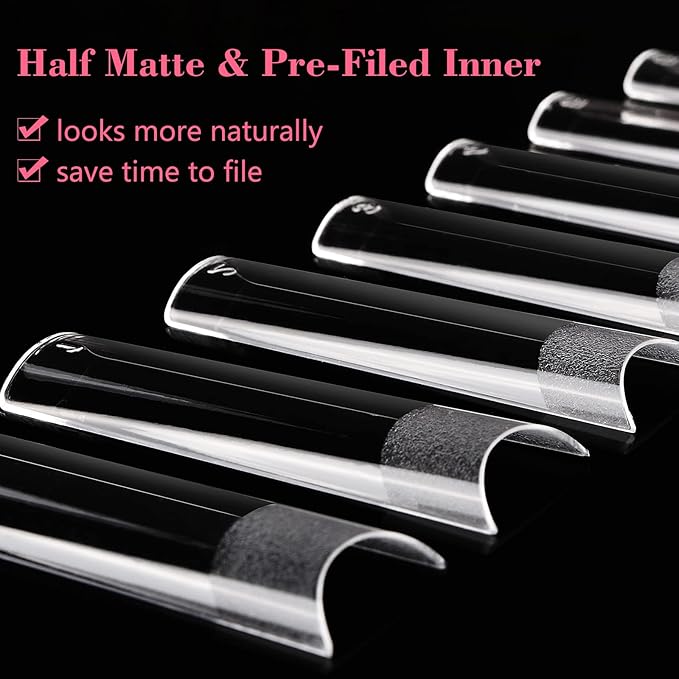 Lionvison Square Nail Tips NO C Curve, XL Clear Nail Tip for Acrylic Nails Professional, Long Nail Tips Straight Flat Pre Shaped Half Cover False Nails French Tips for Nail Salon Home DIY, 12 Sizes