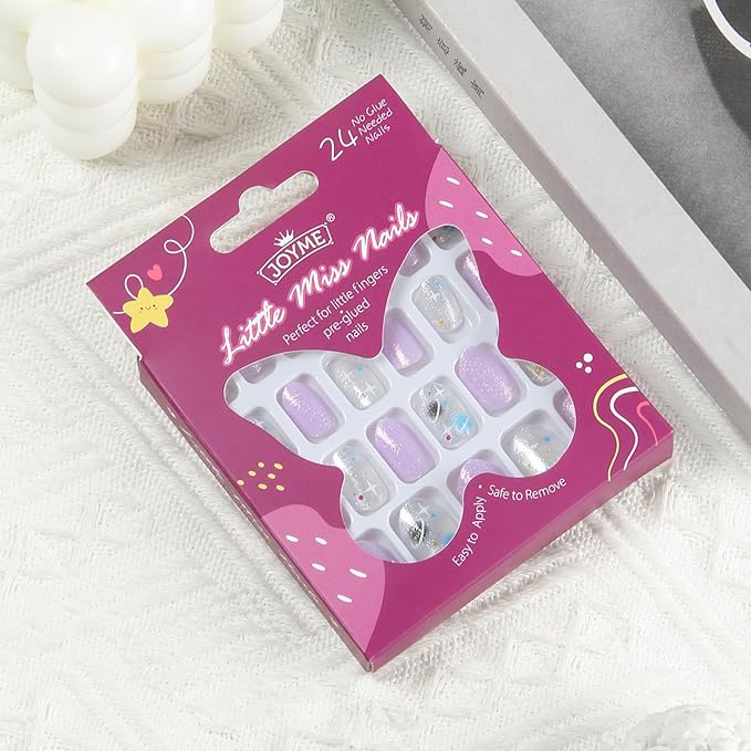Cute Press on Nails for Kids,Girls Trendy Stuff Fake Nail Kit for Ages 5-12, Pre-glue Glitter Short Acrylic Nail Stick on Nails, Great for Girl Birthday Gifts, Parties&Makeovers Decoration