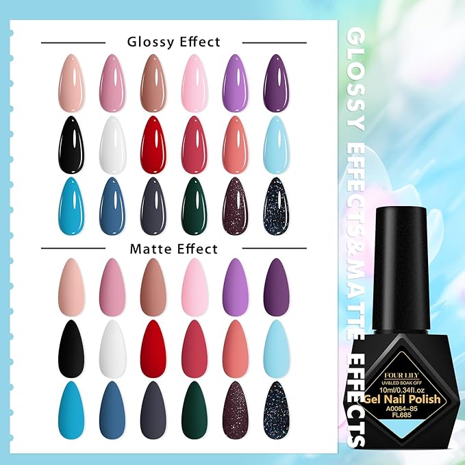 Gel Nail Polish Kit - 18 Colors Soak Off LED/UV Lamp Curing, Long Lasting & Chip Resistant, High Gloss Finish Nail Polish, Trendy Colors for Women & Girls, Salon & Home Manicure