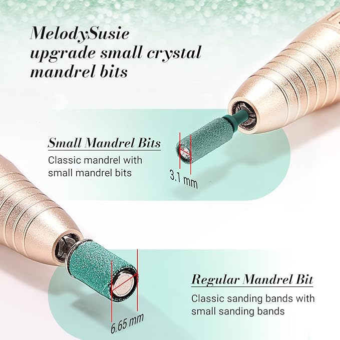 MelodySusie Small Crystal Top 3.1mm Mandrel Bit for Nails, 3/32'' Easy Off Nail Drill Bits for Sanding Bands, Suitable for Acrylic Nails Gel Manicures and Pedicures, Dark Green