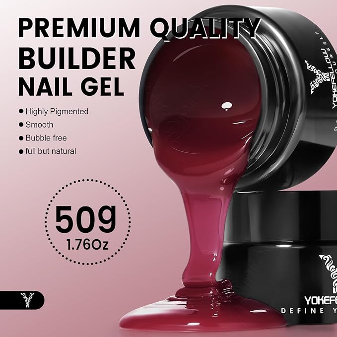 50g Builder Gel for Nails, Long-Lasting Soak-Off Nail Extension Gel for Beginners & DIY Home Salon Manicure(YMH11-Red)
